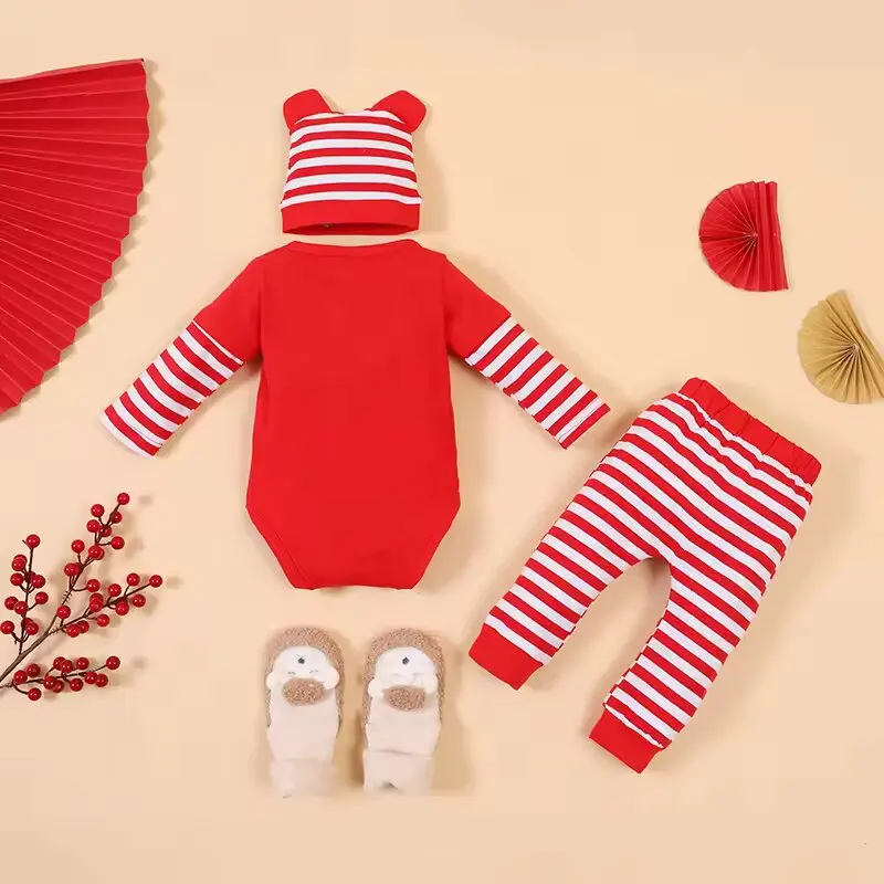 Mono bebé manga larga a rayas rojas y blancas – Conjunto de ropa - imagen 3