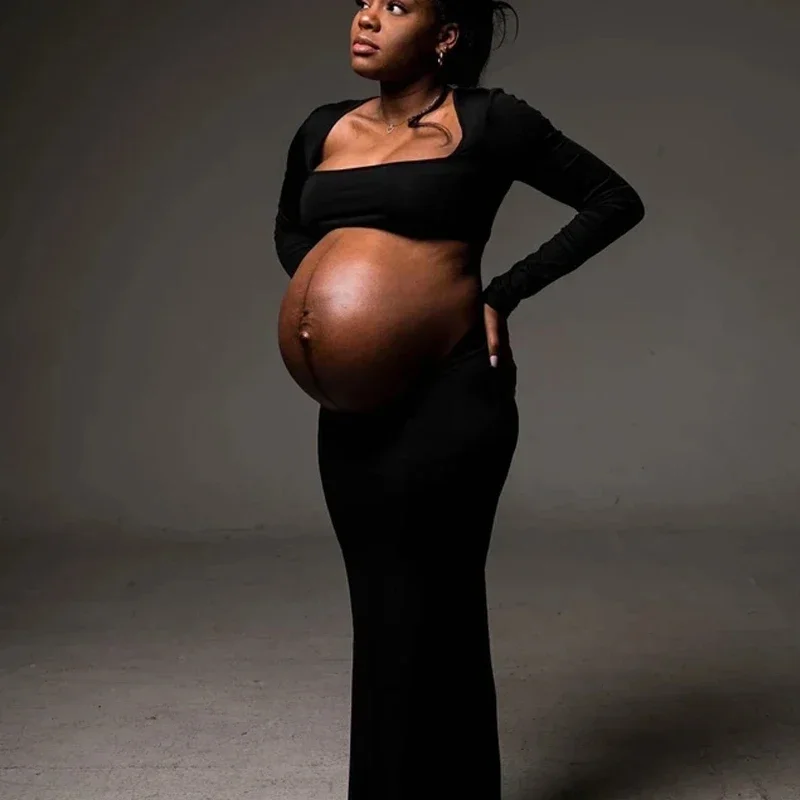 Vestido de maternidad largo elástico con vientre abierto para fotos - imagen 2