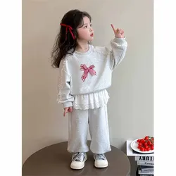 Conjunto infantil de primavera con lazo, estilo dulce y cómodo