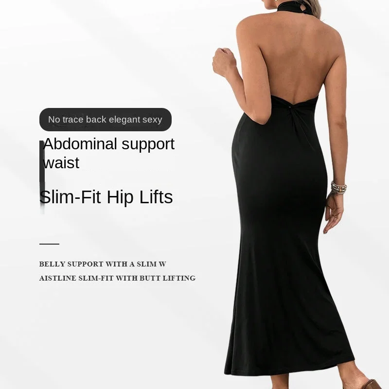 Vestido de premamá negro sin espalda con cuello halter maxi - imagen 4