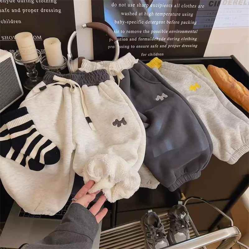 Pantalones lana de cordero para niños invierno con puños - imagen 5