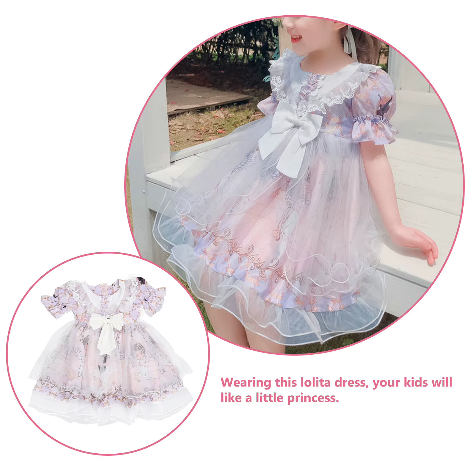 Vestido Lolita de verano con manga corta y encaje para niña - imagen 3
