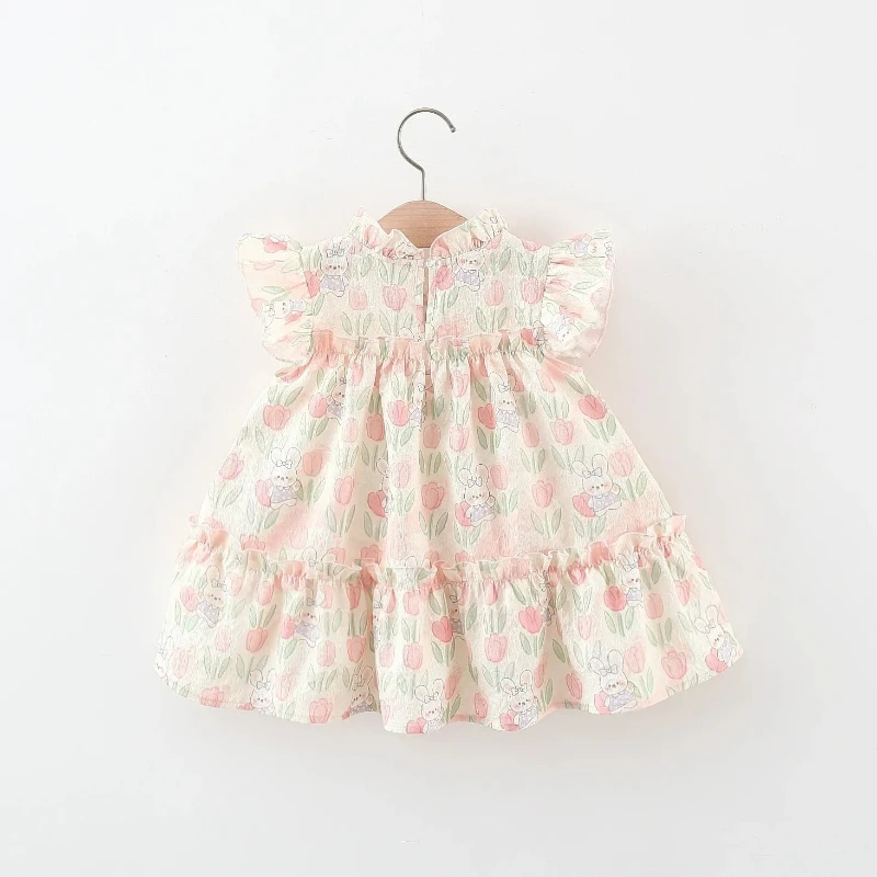 Vestido de verano niña con estampado de tulipanes y volantes - imagen 3