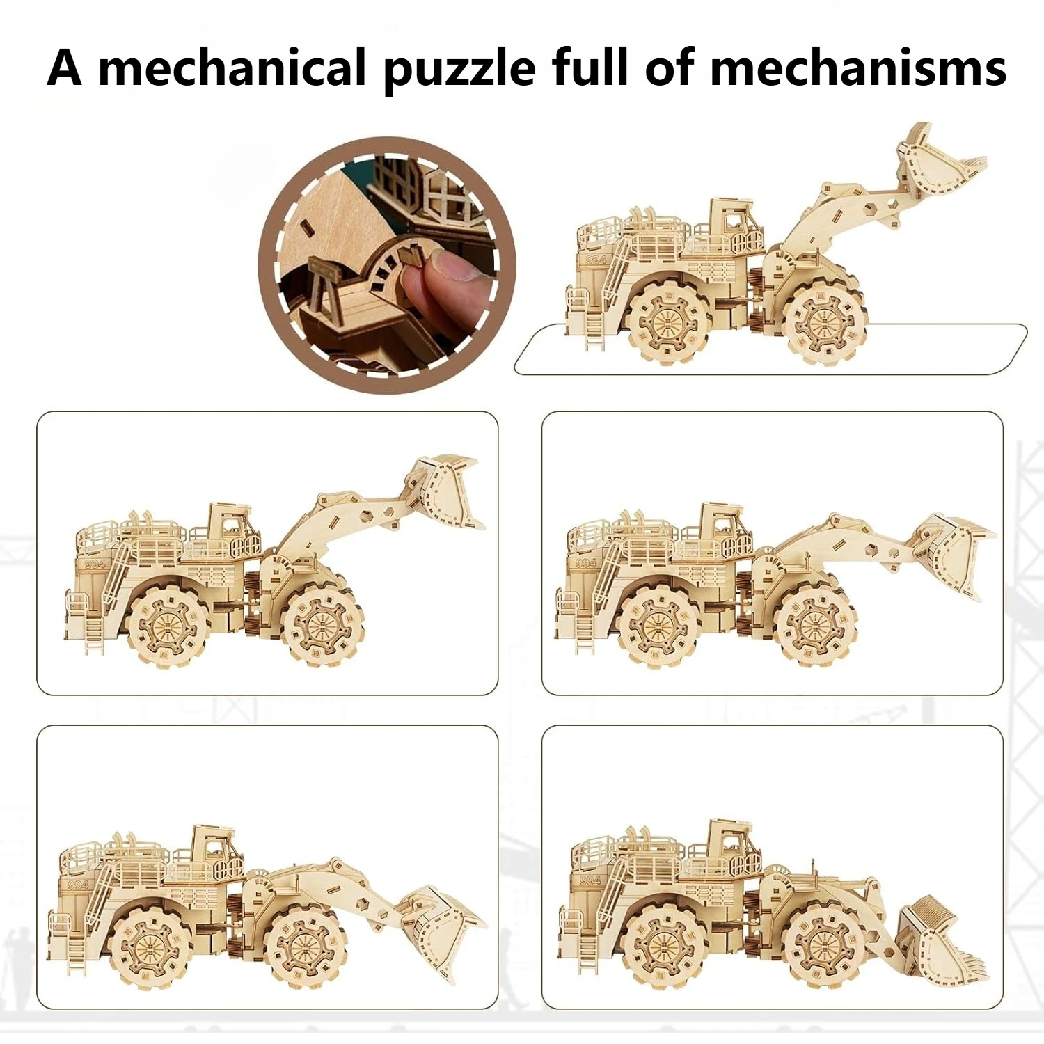 Rompecabezas 3D de madera bulldozer, modelo DIY educativo - imagen 2