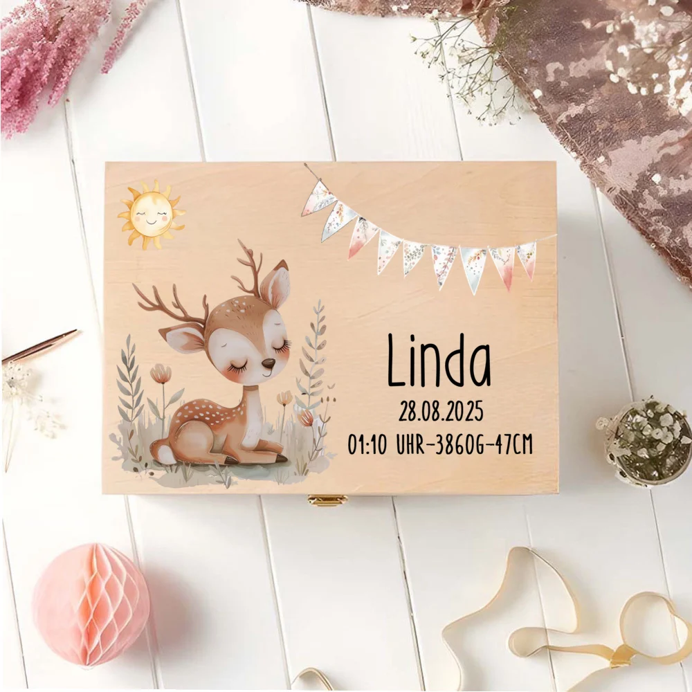Caja de recuerdos en madera personalizada para bebé recién nacido