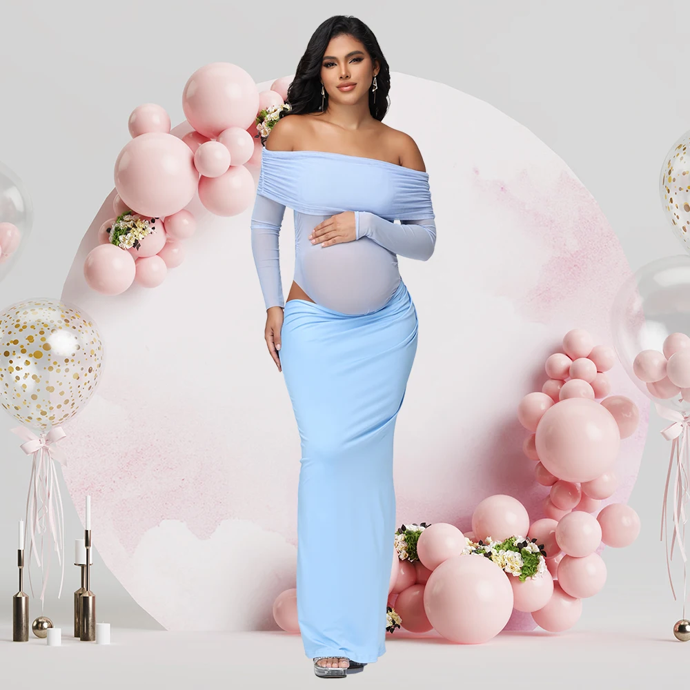 Vestido de maternidad mesh para fotos – Escote descubierto para Baby Shower