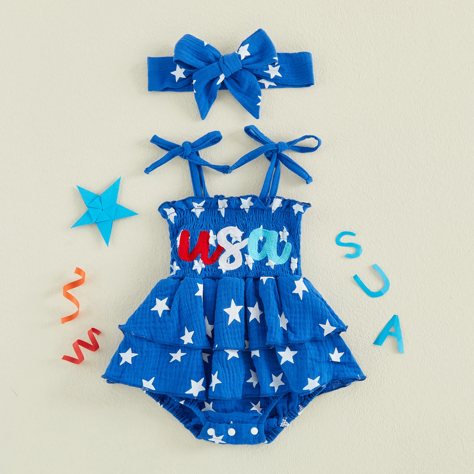 Vestido de verano sin mangas con estampado de estrellas y diadema