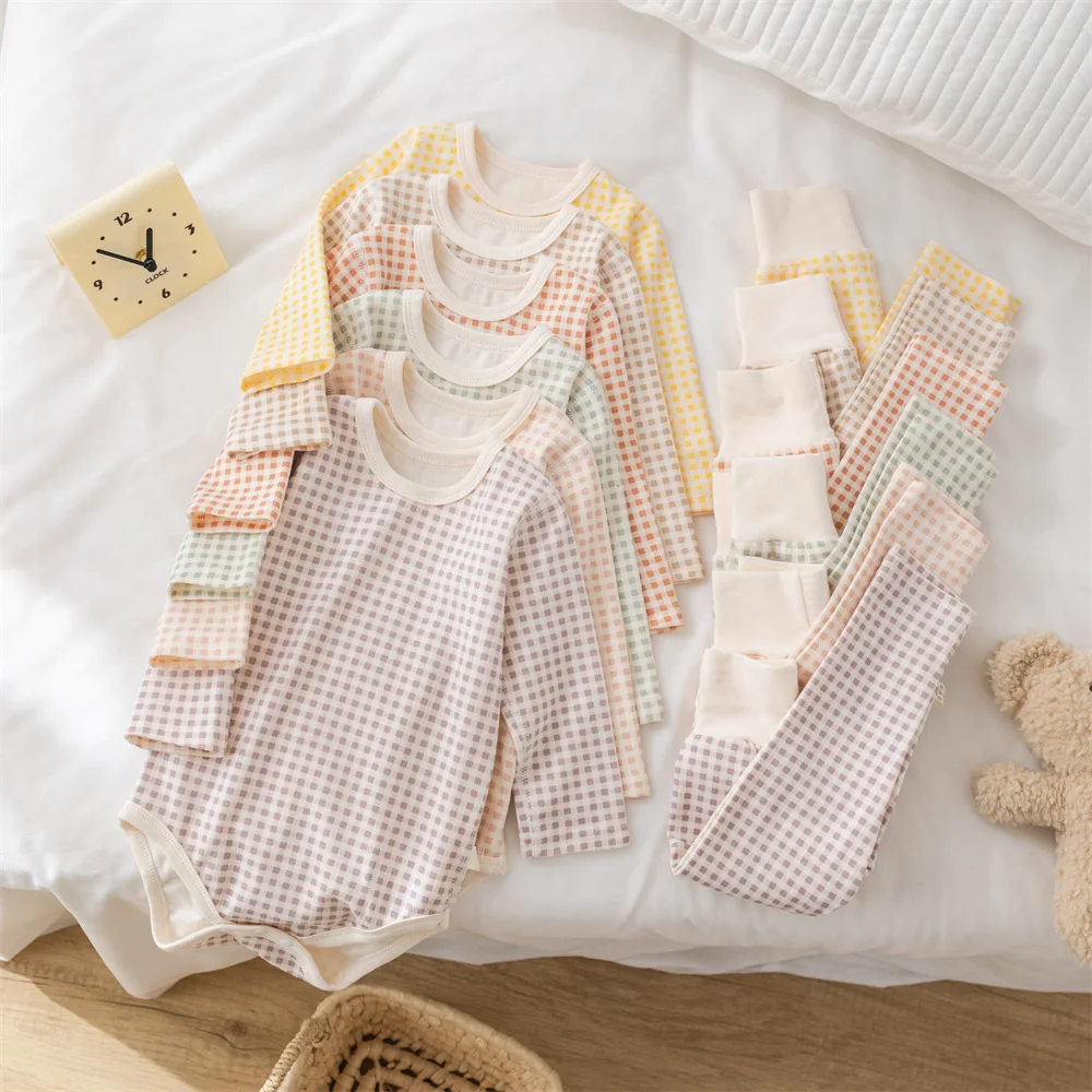 MILANCEL Conjunto de pijamas para bebé niña de mono a cuadros - imagen 4