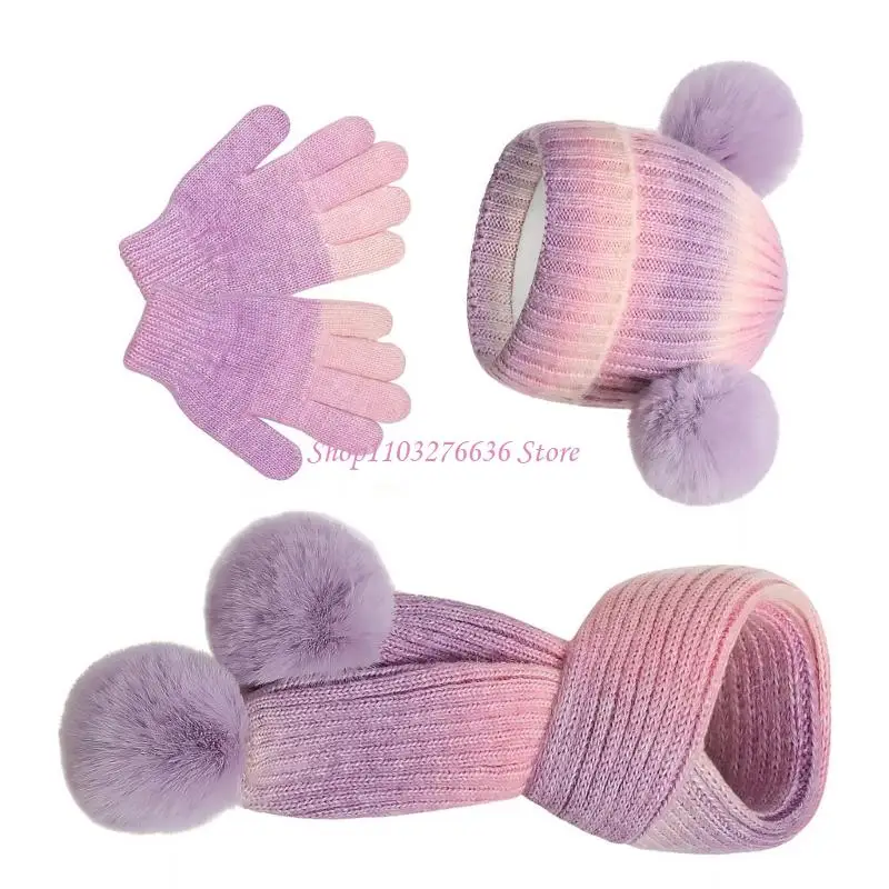 Gorro de punto con pompón y set de invierno para bebé: guantes y bufanda