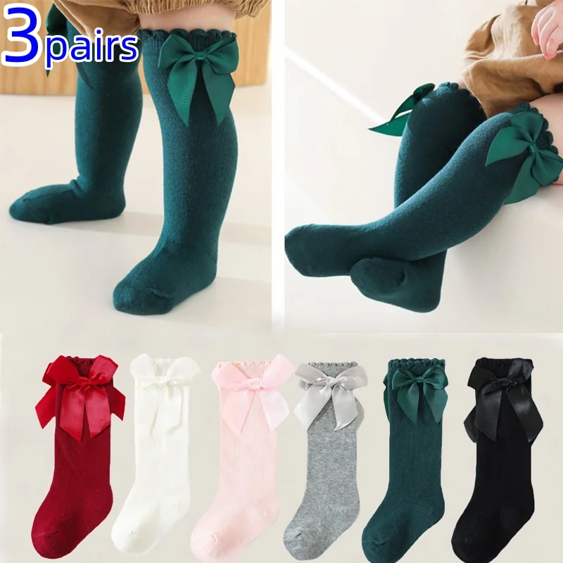 Calcetines altos hasta la rodilla princesa con lazo suave para niña