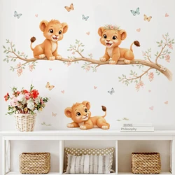 Pegatinas de pared león acuarela con ramas para habitación infantil