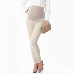 Leggings de maternidad elásticos con dobladillo encaje para verano