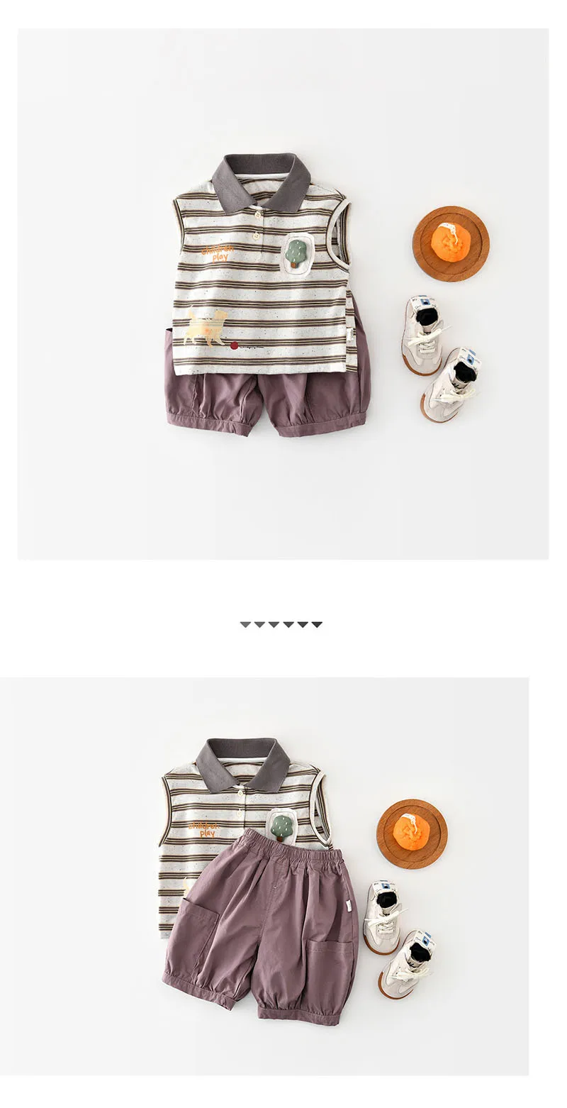 Conjunto de camiseta holgada con rayas y pantalones cortos MILANCEL