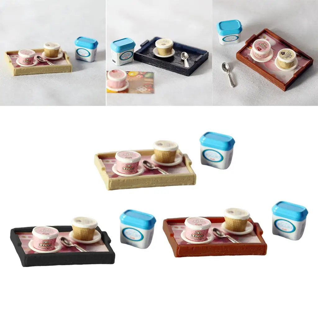 Miniatura de comida para casa de muñecas: bandeja de yogur y helado - imagen 3