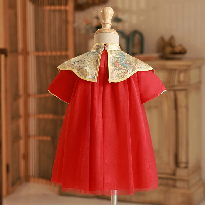 Vestido rojo de fiesta para niña – Manga corta, verano - imagen 3