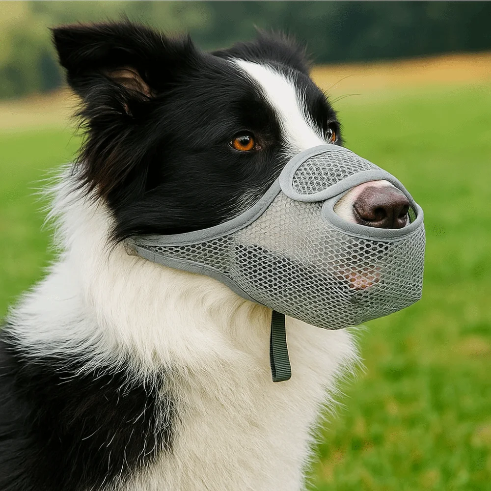 Bozal para perro de malla transpirable con correa ajustable antilamidos