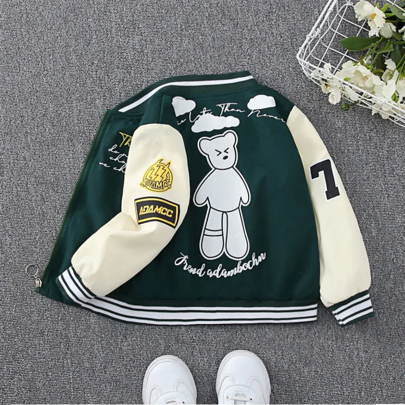 Chaqueta rompevientos con estampado de oso para niños 2-12 años