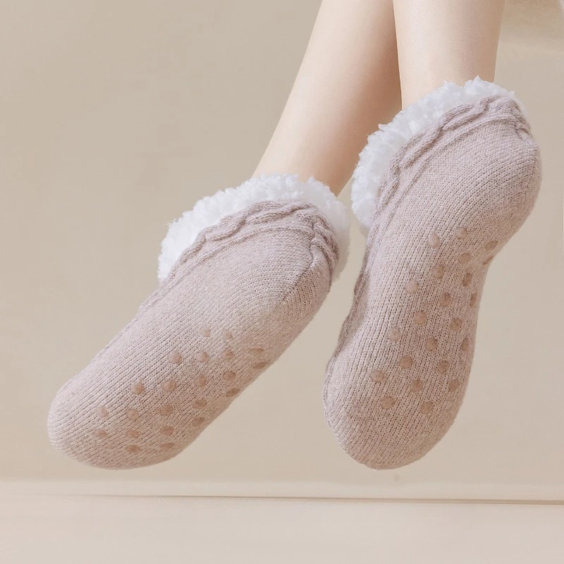 Calcetines lana de cordero antideslizantes cálidos para hogar invierno - imagen 5