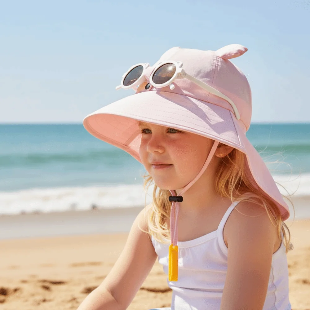 Sombrero infantil de playa con ala ancha, silbato y protección solar - imagen 2
