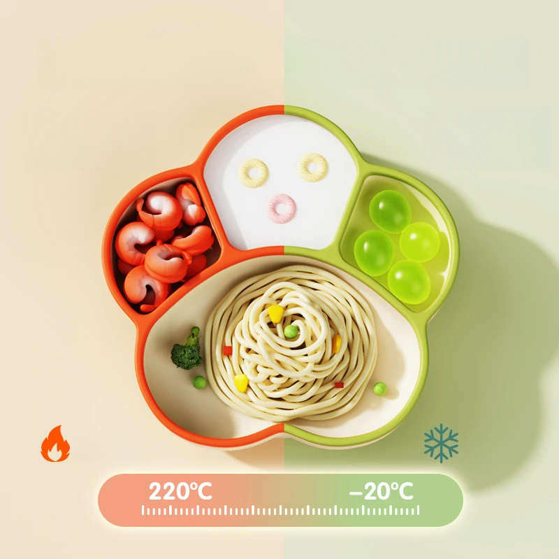 Plato de comedor de silicona con succión para bebé – dibujos animados