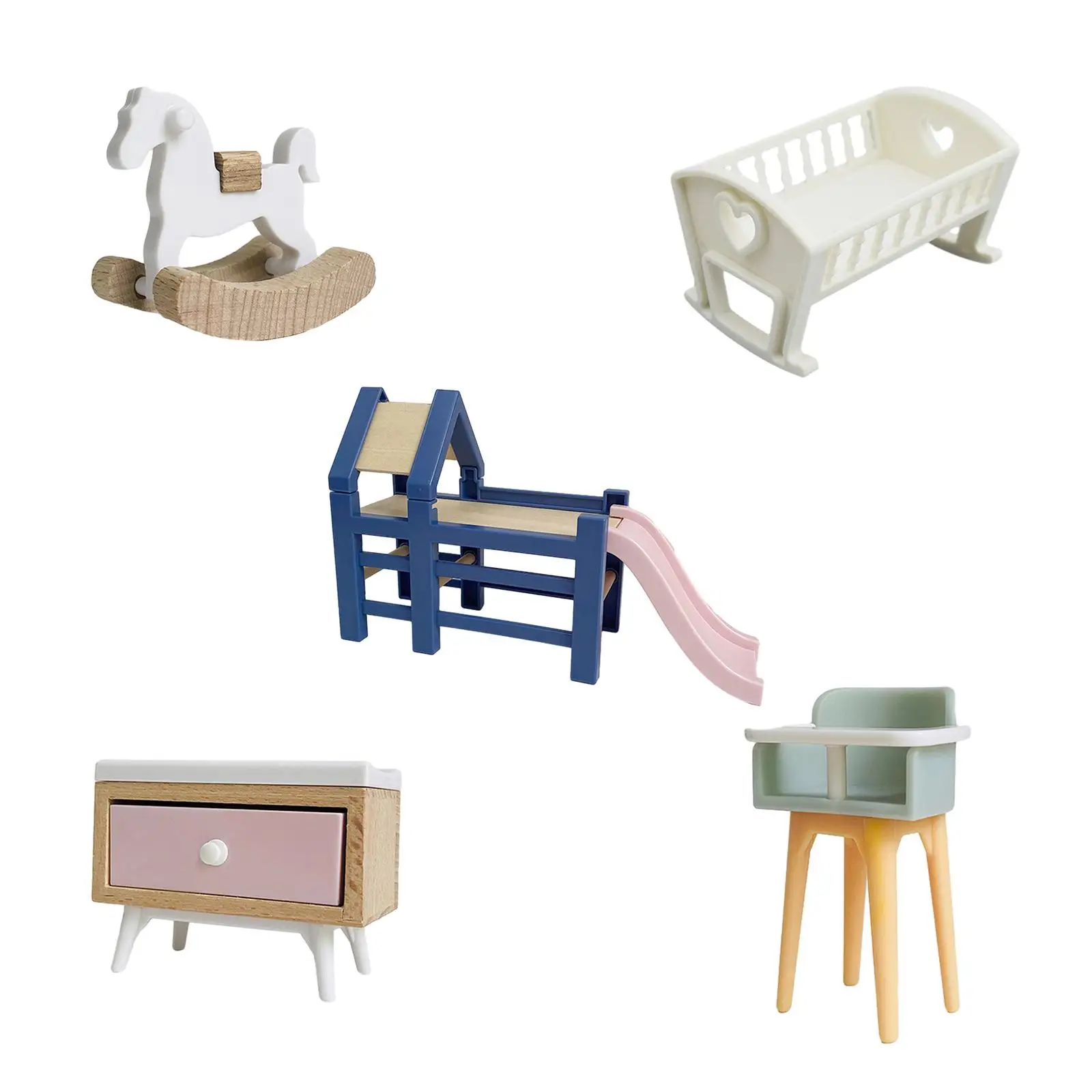 Muebles casa de muñecas: silla y cuna de mini madera - imagen 2