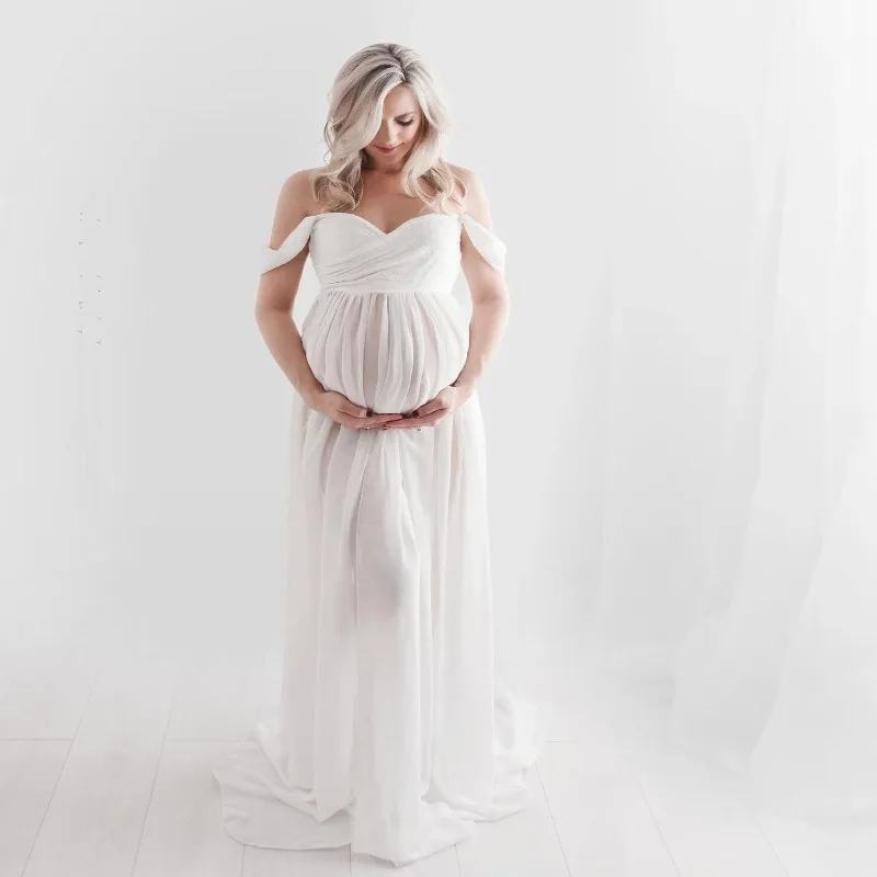 Vestido premamá manga corta con abertura lateral para fotos - imagen 3