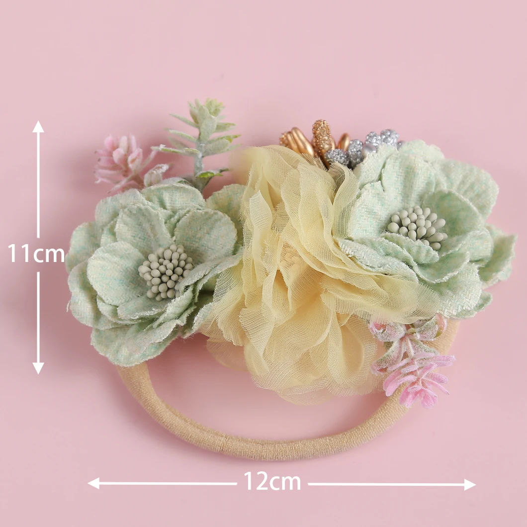 Diadema floral de gasa para bebé – Lazo elástico artesanal - imagen 2