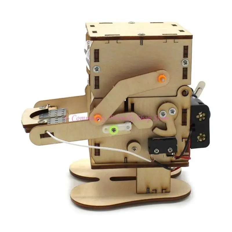 Hucha de madera con robot mecánico para monedas y manualidades - imagen 4