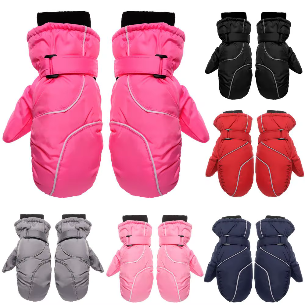 Guantes de esquí para niños mostrando el exterior impermeable y el puño ajustable