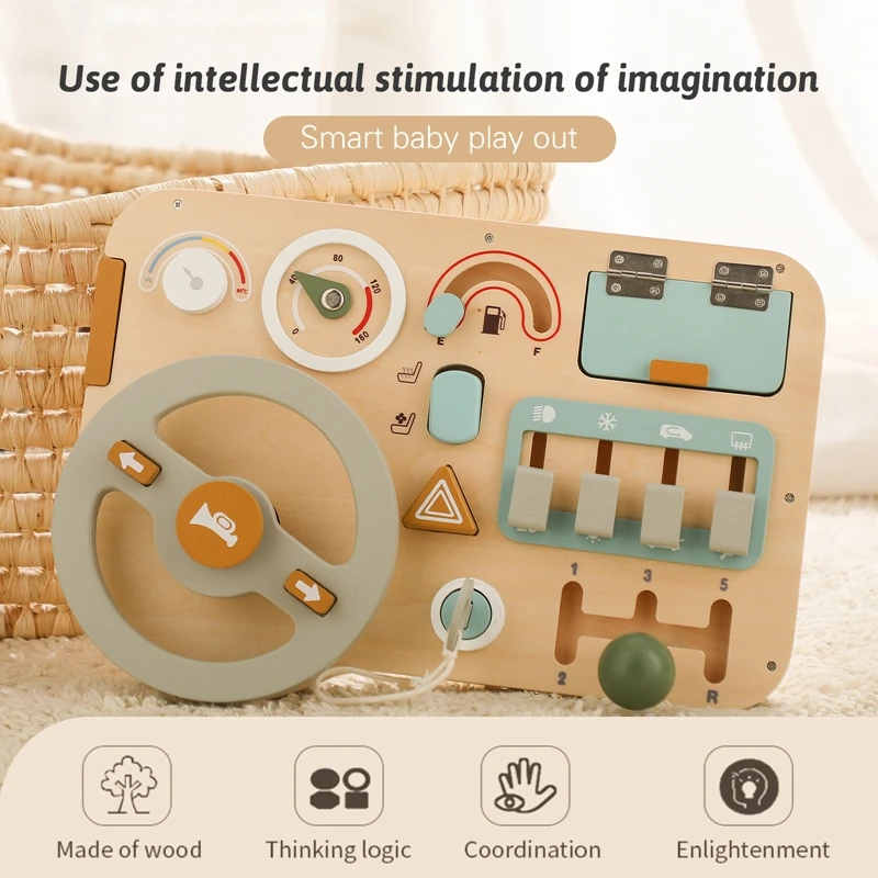 Volante de madera para niños - Tablero sensorial educativo - imagen 5