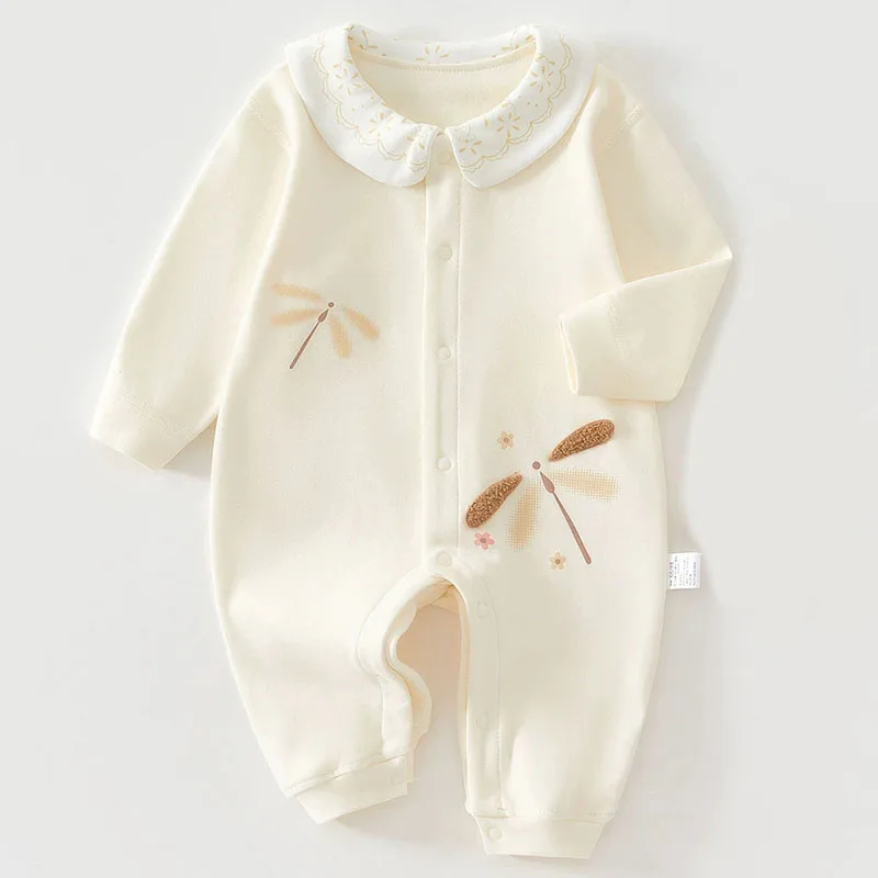 Mono infantil de algodón manga larga con cuello Peter Pan y estampado