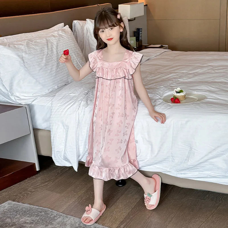 Camisón de encaje princesa para niñas de verano con tirantes finos - imagen 2