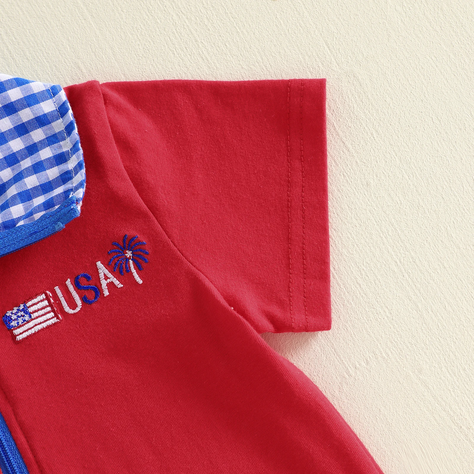 Camiseta infantil de niño con bandera americana bordada y cremallera - imagen 4