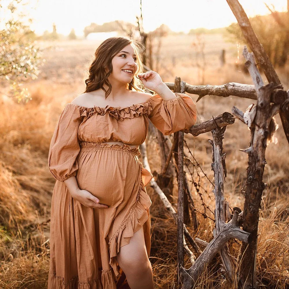 Vestido de maternidad bohemio en algodón con un hombro - imagen 3