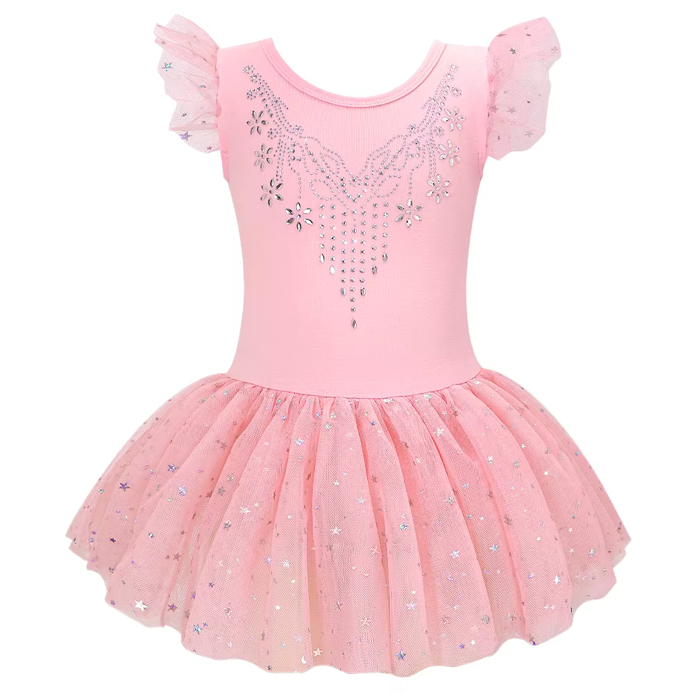 Vestido de ballet para niñas con volantes y tutú brillante danza