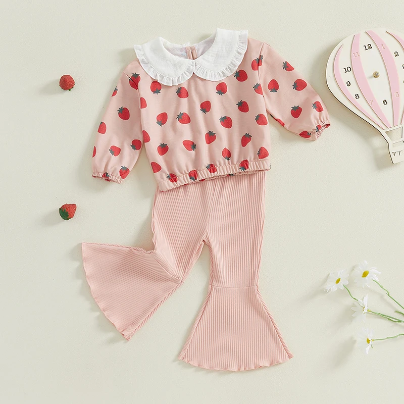 Pantalón acampanado y sudadera con estampado de fresas – Otoño niña - imagen 4