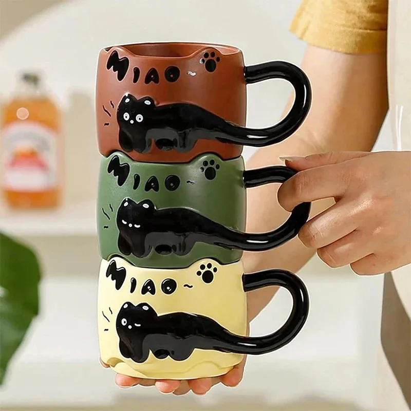 Taza apilable de gato en cerámica con dibujo infantil para hogar - imagen 4