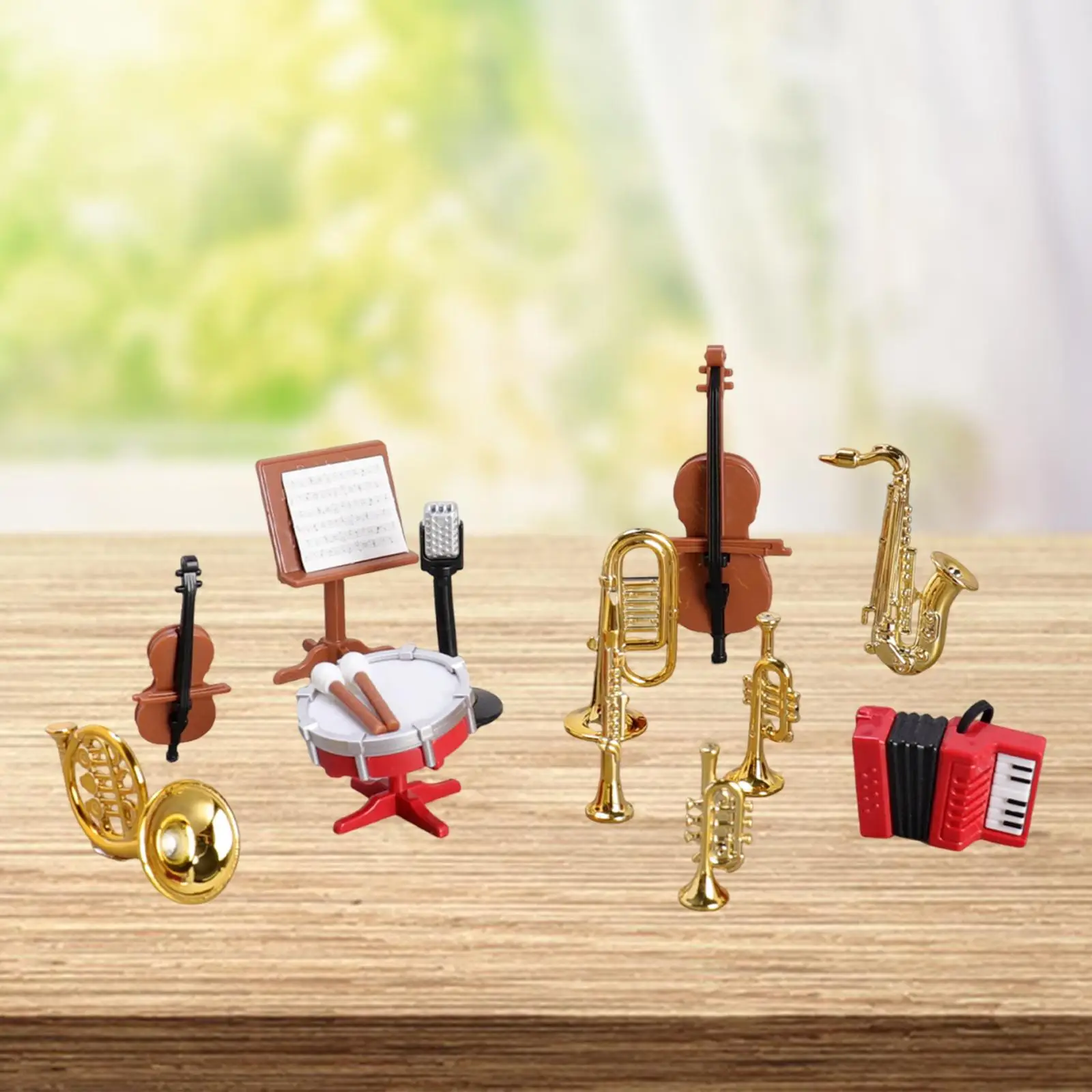 Instrumentos musicales en miniatura con violín y tambor para muñecas