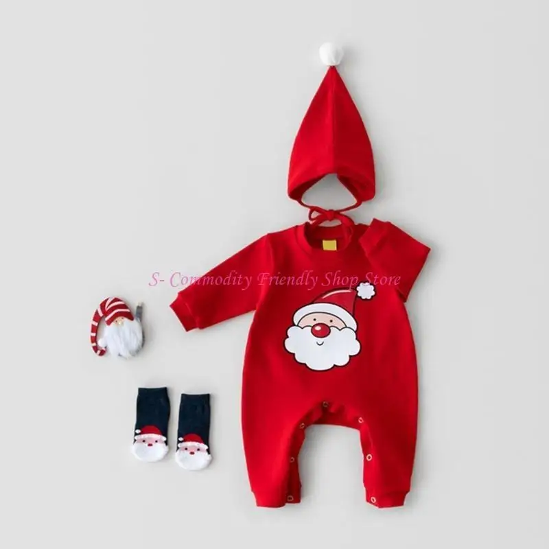 Mameluco bebé navideño Papá Noel y ciervo con gorro - imagen 3