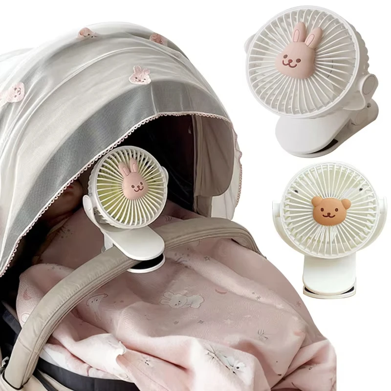 Ventilador portátil para cochecito con clip de oso y conejo - imagen 3