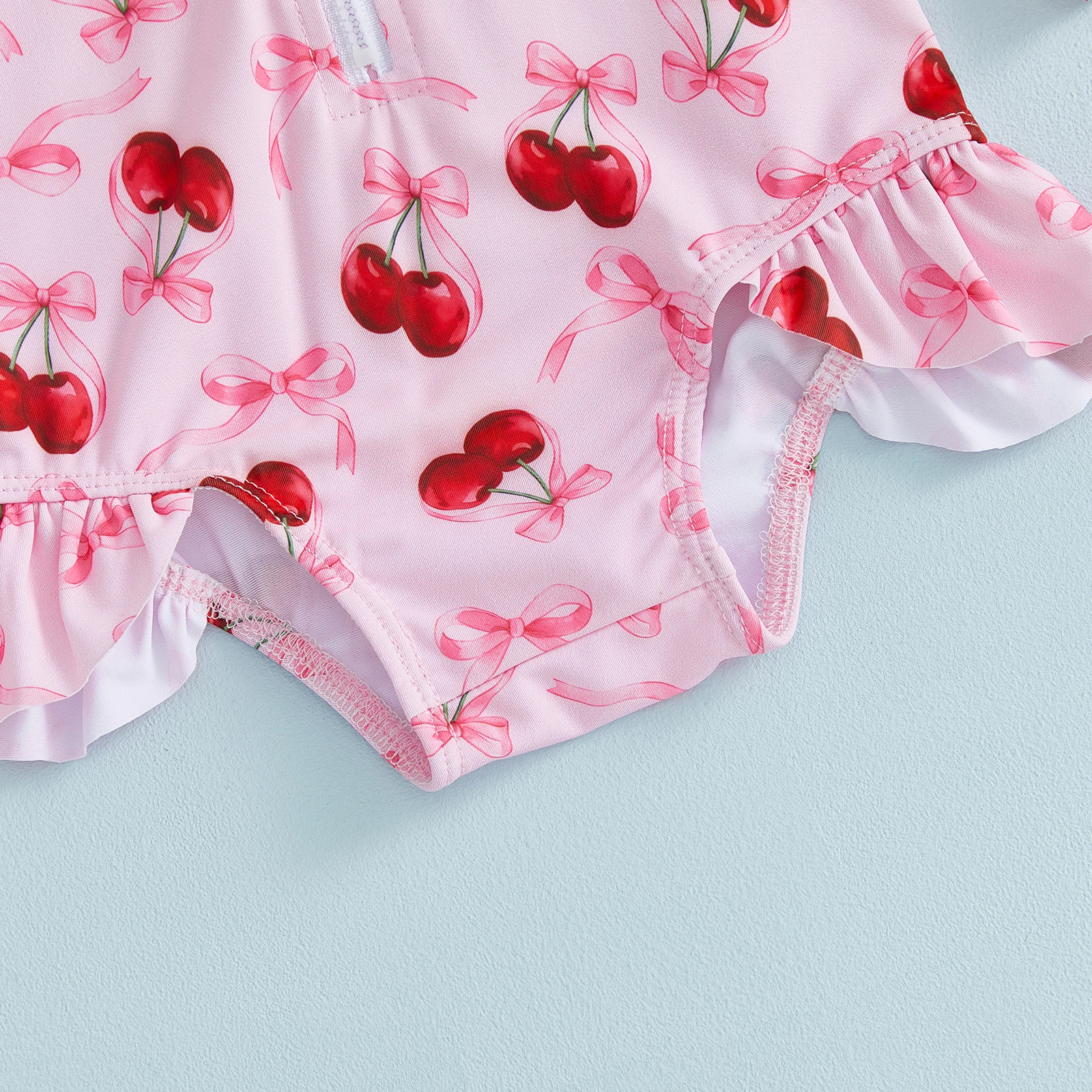 Traje de baño niña de manga larga con estampado de cereza y lazo - imagen 2