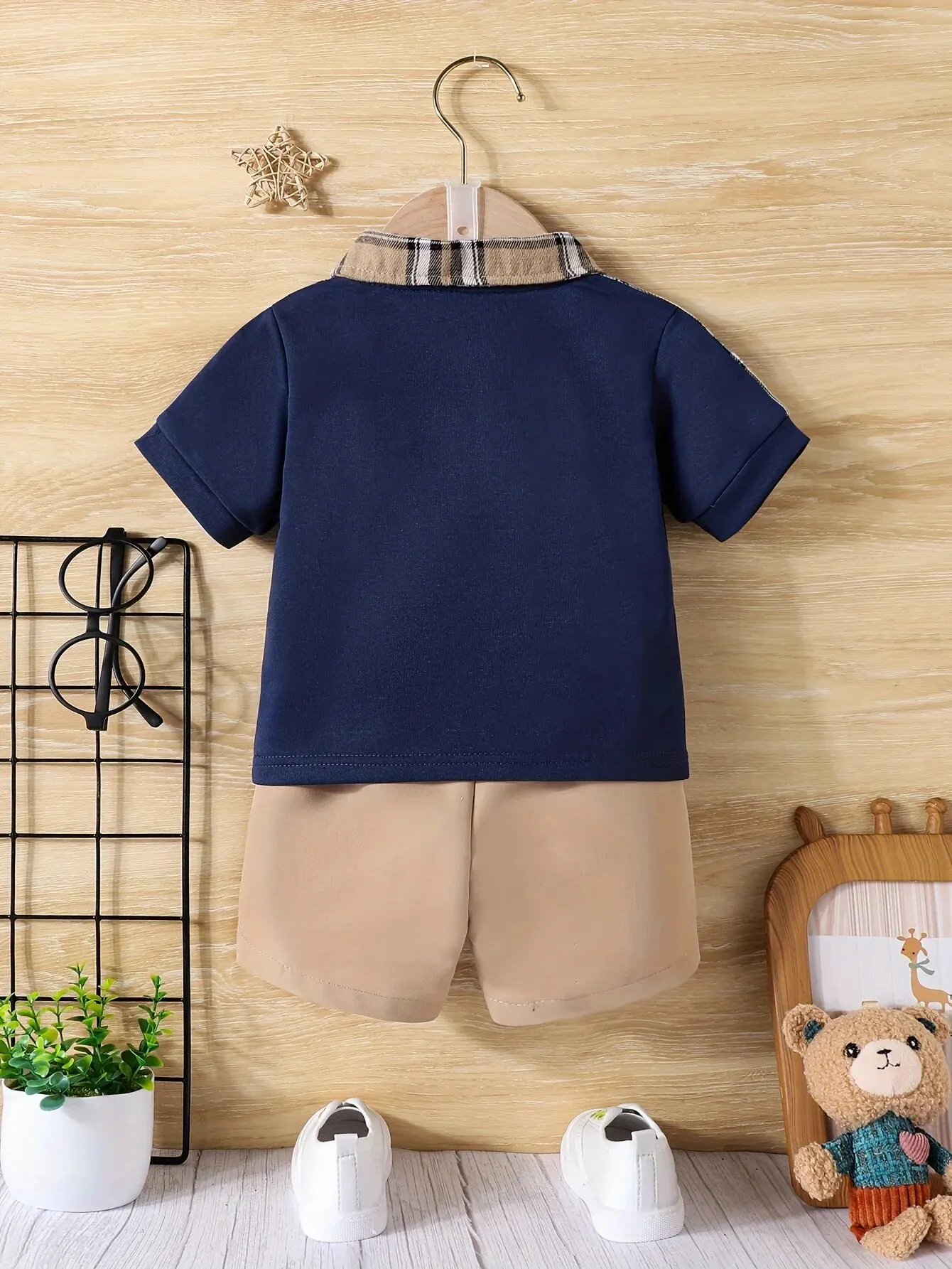 Conjunto bebé niño verano cuadros y pantalón corto casual