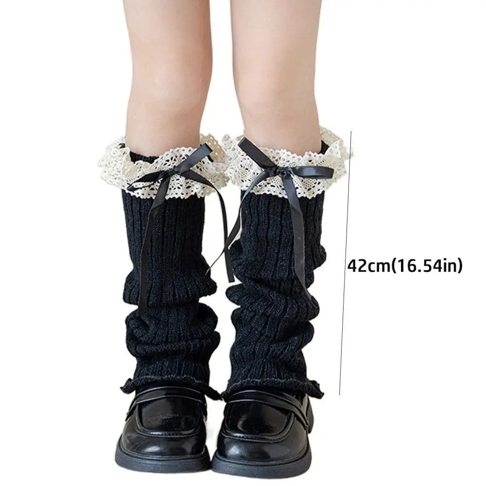 Calentadores de piernas Kawaii con lazo oversize en tono gris claro