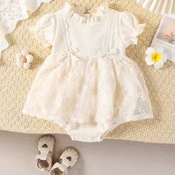 Mono de verano con encaje para bebé niña - Manga corta