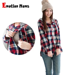 Camisa de maternidad a cuadros para lactation - Emotion Moms manga larga