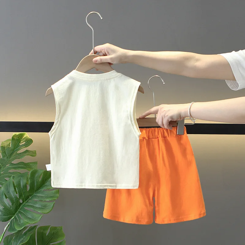 Conjunto de verano para niños de algodón sin mangas con calabaza