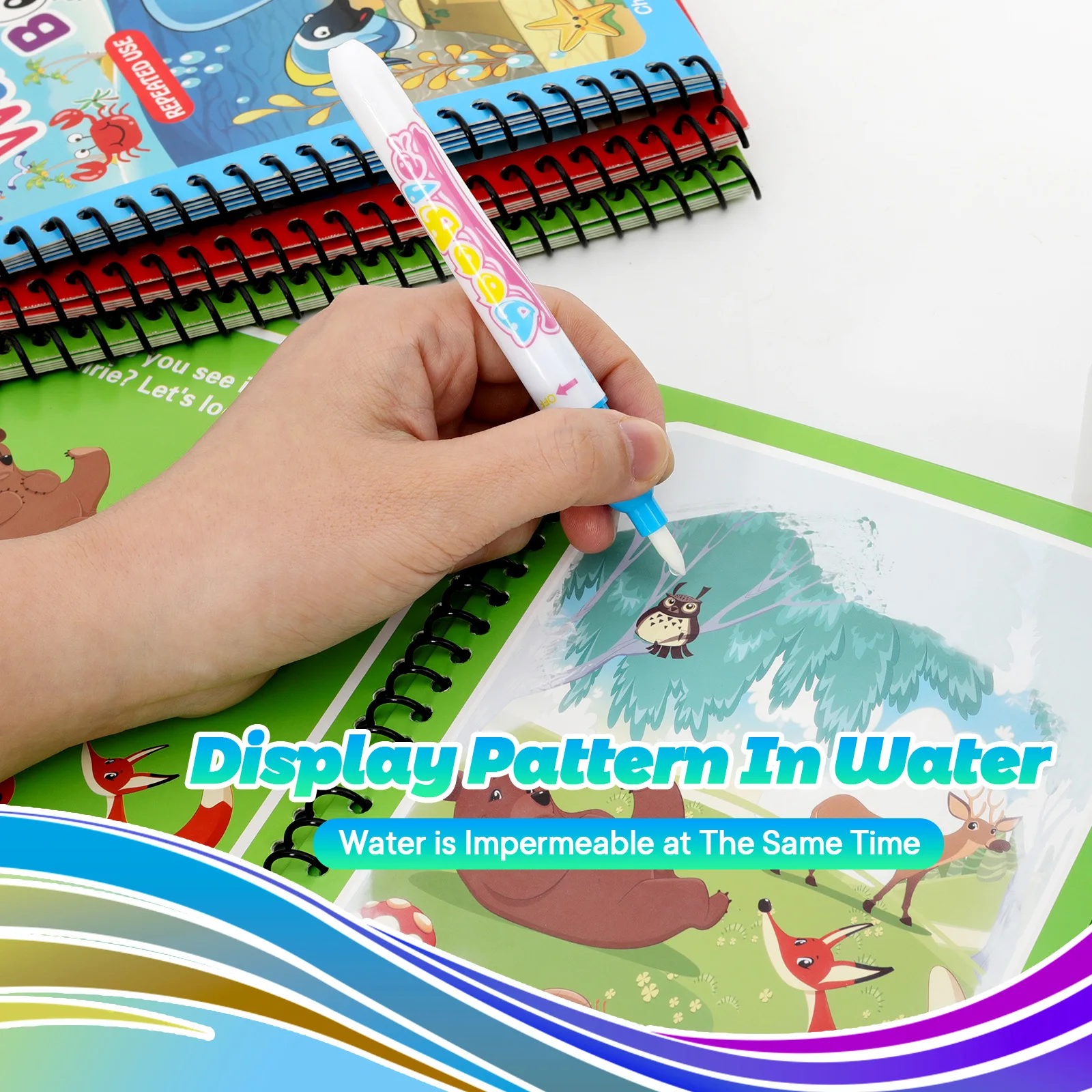 Libros para colorear con agua reutilizables – Aprendizaje divertido para niños
