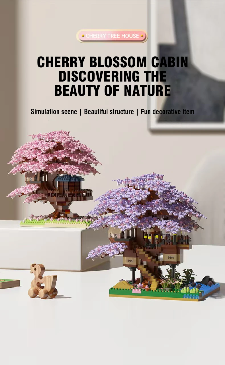 Mini casa en el árbol con flores lista para montar