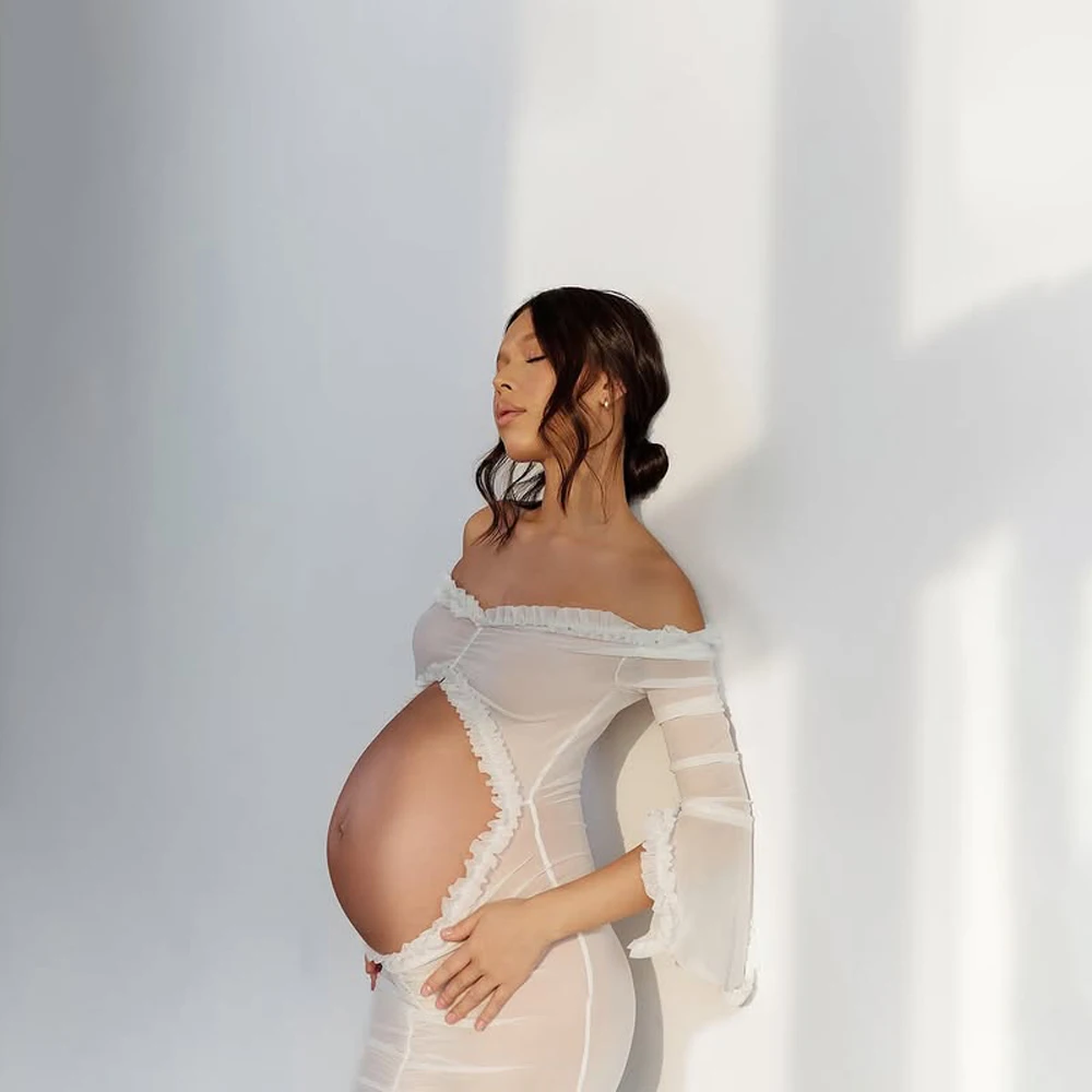 Vestido de embarazo largo encaje y tul elástico ideal para fotos - imagen 3