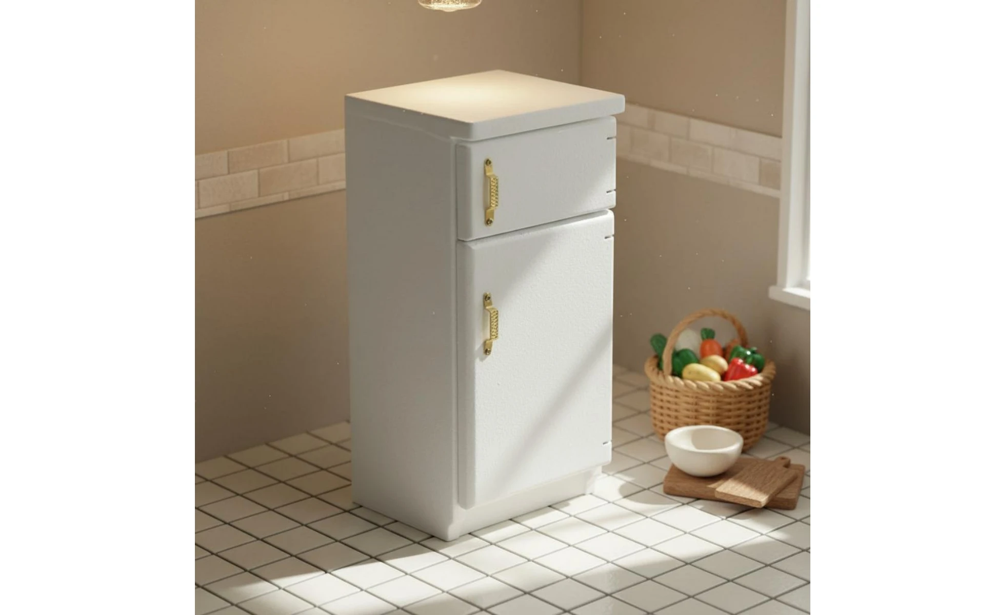 Refrigerador miniatura de casa de muñecas con diseño realista